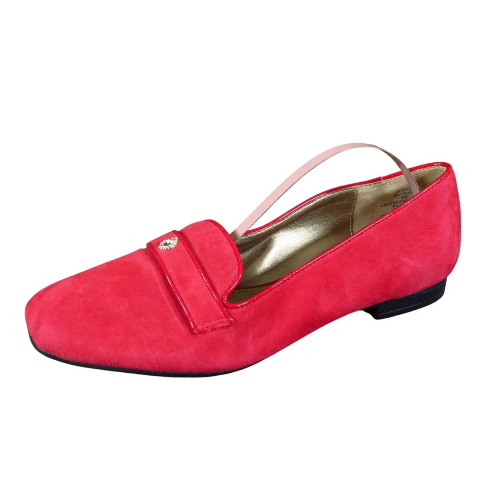 Anne Klein Akidara‎ Women Loafers Size 6M Business Casual Red Suede Patent Trim